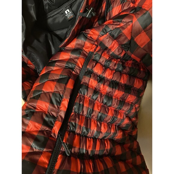 Heim-Made Lumber Jacket Puffer Red Black Plaid Women XL Down Hooded Pullover EUC - Picture 13 of 16